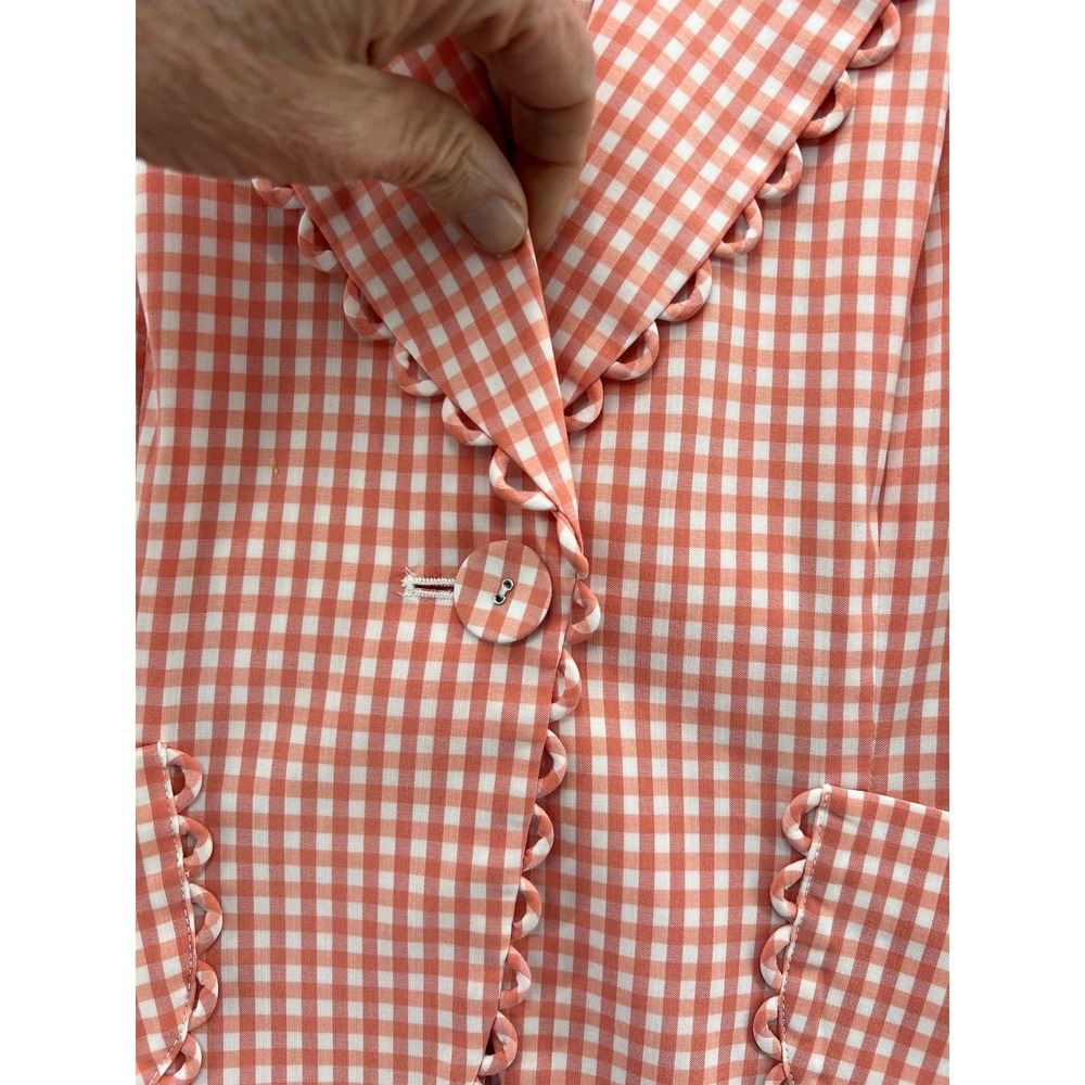 Focus 2000 Womens Top 6 Pants 4 Gingham Pant Suit Orange White Scalloped Trim - Picture 5 of 16